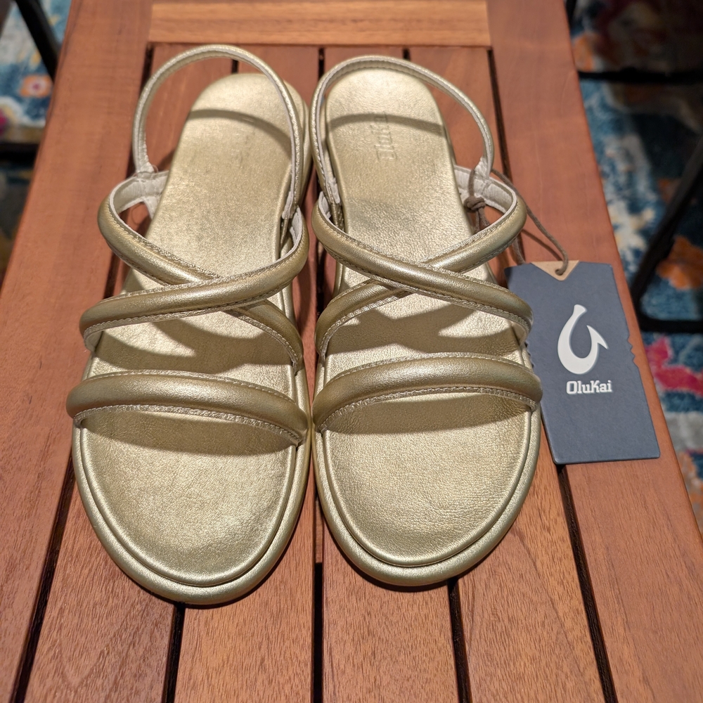 OluKai Gold Metallic Sandals Sleek Strappy Design